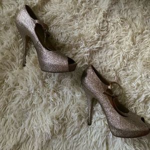 Steve Madden, gold sparkly heels